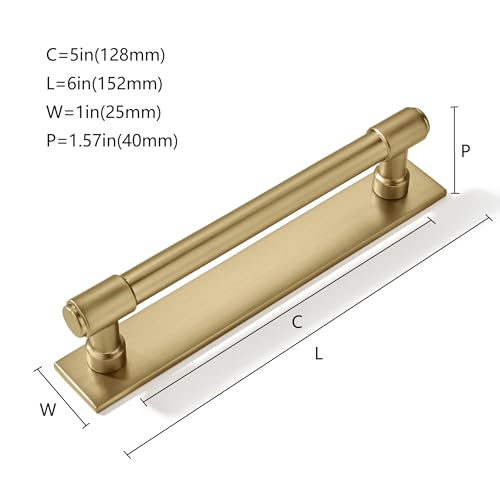 khtumeware 5 Pack 5 inch (128 mm) Center to Center Brushed Gold Cabinet Pull Backplate with Base Plate Zinc Solid Brushed Brass Kitchen Cabinet Handles Drawer Pulls Cabinet Hardware - color: Brushed Brass, size: 5"(128mm) Hole Center