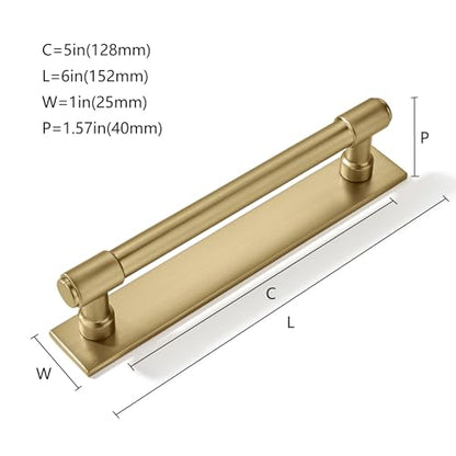 khtumeware 5 Pack 5 inch (128 mm) Center to Center Brushed Gold Cabinet Pull Backplate with Base Plate Zinc Solid Brushed Brass Kitchen Cabinet Handles Drawer Pulls Cabinet Hardware - color: Brushed Brass, size: 5"(128mm) Hole Center