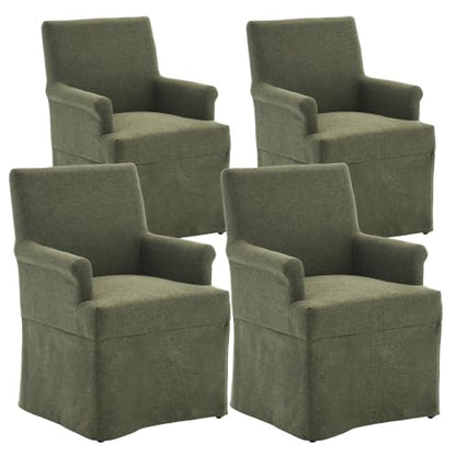 Arm Dining Chair Fabric Long Skirt Slipcovered High Back Upholstered Dinner - color: Green, size: 4 PCS