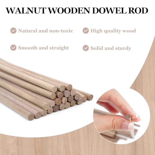 24pcs Wooden Dowel Rods, 1/4 X 12 Inch Long Walnut Dowel Rod Wooden Sticks for Crafts, Round Wood Filler Sticks, Unfinished Wood Dowels for Woodworking Building Material Window Cake Support