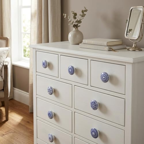 Ajuny 10 Blue White Ceramic Cabinet Knobs, Printed Drawer Pull Handles Set - color: Blue-White