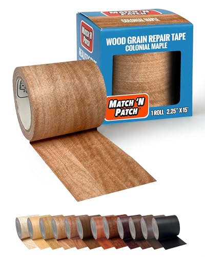 MATCH 'N PATCH Wood Grain Repair Tape - Colonial Maple, 2.25 in x 15 ft (1-Pack) – Wood Grain Colored Duct Tape for Mirror Frame, Trim, Borders, Floor and Other Furniture, Scratch Repair Kit - color: Colonial Maple, size: 2.25" x 15'