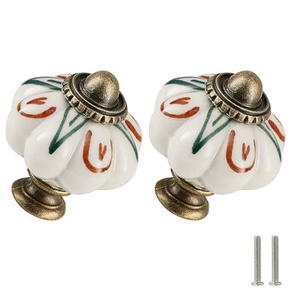 12pcs Ceramic Pumpkin Knobs - Flowers & Aloe Vera - style: Flowers & Aloe Vera