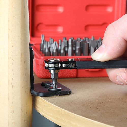 Bates Choice Mini Ratchet Set, 34 pcs, Cr-V Steel, 1/4" Low Profile Right Angle Screwdriver, 1/4 Bit Set, Red Storage Box, Screwdriver Bit Sets