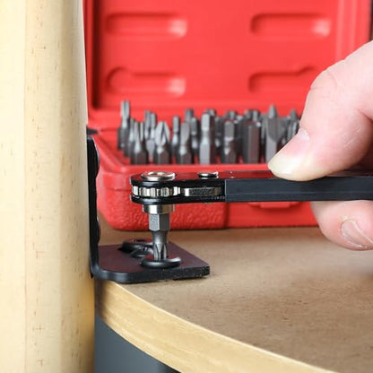 Bates Choice Mini Ratchet Set, 34 pcs, Cr-V Steel, 1/4" Low Profile Right Angle Screwdriver, 1/4 Bit Set, Red Storage Box, Screwdriver Bit Sets