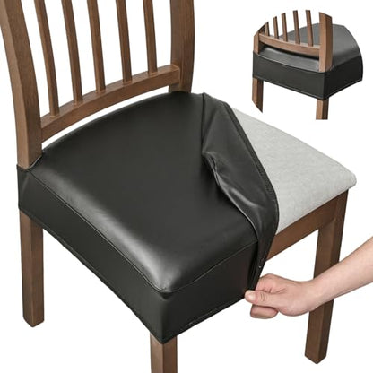 FUANGUI Dining Chair Covers Set of 4, Kitchen Chair Seat Covers - color: Pu-black