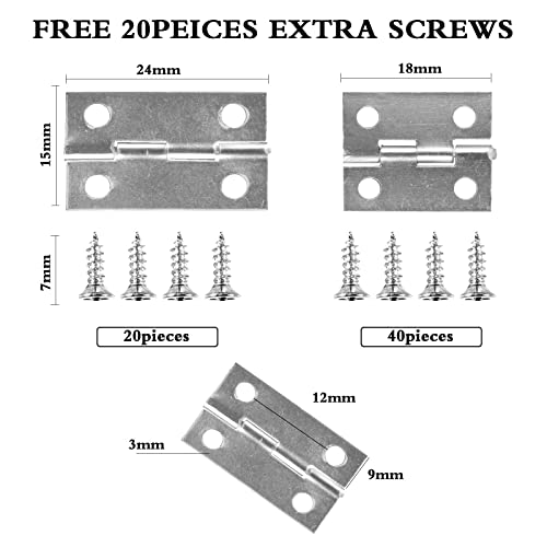 60 Pcs Small Hinges for Wooden & Jewelry Box, Silver, 2 Sizes - color: Silver, size: 60pcs(20P 24*16mm+40P 18*15mm)