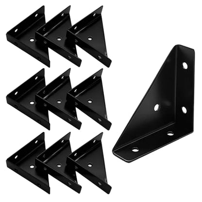10Pcs Triangle Corner Braces Brackets, 65mm Heavy Duty Large Metal Corner Bracket Support, Universal Black Angle Corner Connectors for Home Furniture Cabinet Bed Table Chair Bookshelf