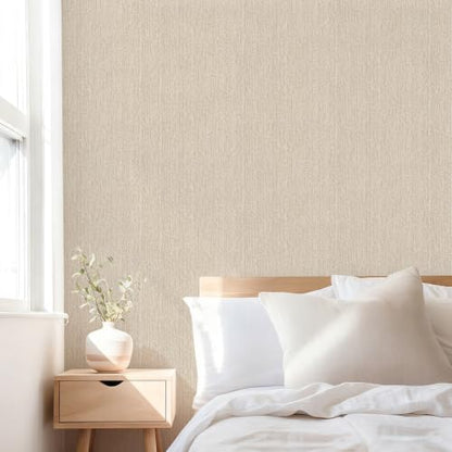 Grasscloth Peel and Stick Wallpaper Beige Contact Paper 16in x 590in - color: Beige, size: 15.7" x 590.5"