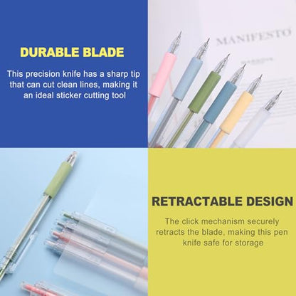 6 Pack Retractable Precision Craft Knife Pen Set, Fine Point Art Paper Cutter with Safety Cap, Sticker Cutter Tool, Craft Cutting Supplies for Scrapbooking Vinyl Weeding Card Making, 6 Colors