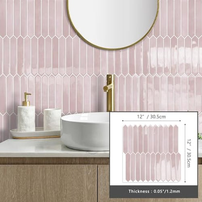 10 Sheets Long Hexagon Tile Peel and Stick Backsplash - color: Pink