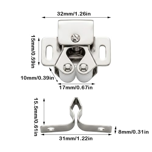 6 Pack Cabinet Latch, Cabinet Door Latch, Double Roller Catch for Cupboard Closet Door (Silver) - color: Silver