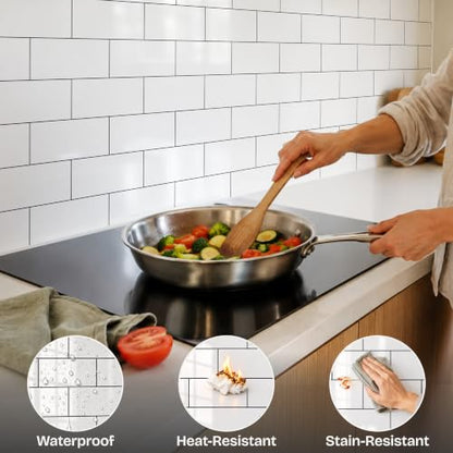 StyloVue 100 Pieces Peel and Stick Backsplash for Kitchen, 3" x 6" PVC Subway Tile, Glossy White with Dark Gray Grout, Self Adhesive Stick on Wall Tiles for Kitchen, Bathroom, Fireplace, RV - color: Glossy White