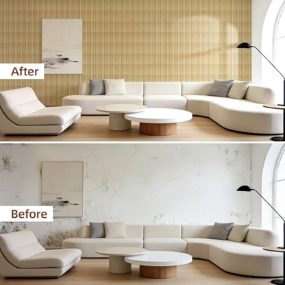 WADILE Peel and Stick Wood Slat Wall Panels 12x12in PVC 10 Pack - color: Light Brown Herringbone, size: 12"x12" 10PC