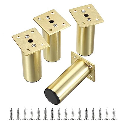 BSTKEY 4Pcs 4 Inch Aluminum Alloy Furniture Cabinet Legs - Adjustable Replacement Legs for Furniture Cabinet Foot Legs Sofa Bed Desk Table Feet Support, Gold - size: 4 Inch