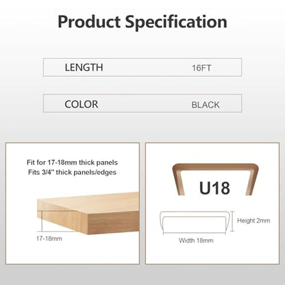 16 ft Flexible Self Adhesive Veneer Edge Banding Peel and Stick Veneer Edge Trim Collapsible Edge Guards (Black, 3/4 inch) - color: Black