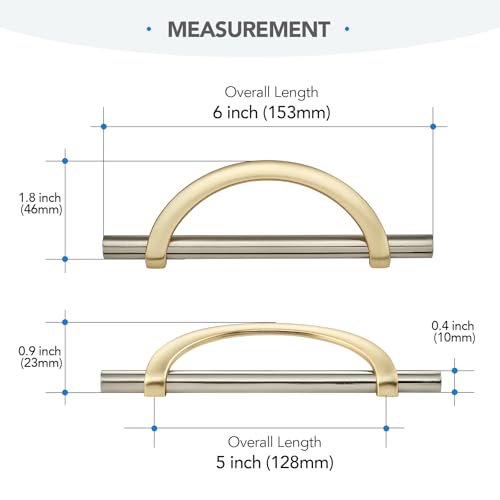 Brushed Gold & Brushed Nickel Cabinet Pulls Curved, 5 Inch/128 mm, 10 Pack - color: Brushed Brass & Brushed Nickel, size: 5 Inch Hole Center