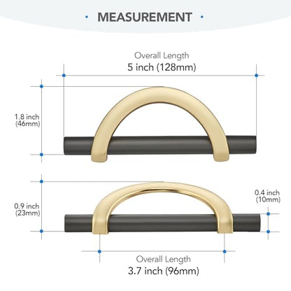 HOME EDIT Brushed Gold & Grey Cabinet Pulls Curved 3-3/4 Inch/96 mm 10 Pack - color: Brushed Brass & Pearl Grey, size: 3-3/4 Inch Hole Center