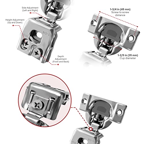 10-Pack 1-1/4" Overlay Soft Close Face Frame Kitchen Cabinet Hinges - size: 1-1/4 Inch