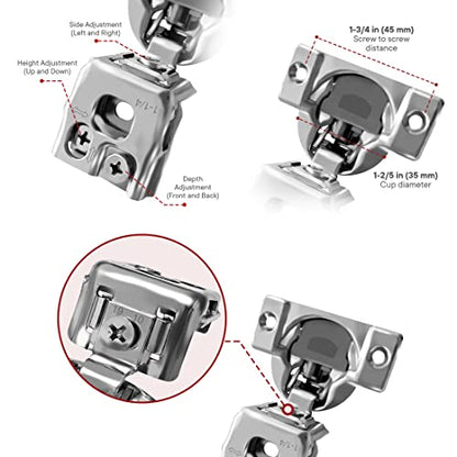 10-Pack 1-1/4" Overlay Soft Close Face Frame Kitchen Cabinet Hinges - size: 1-1/4 Inch