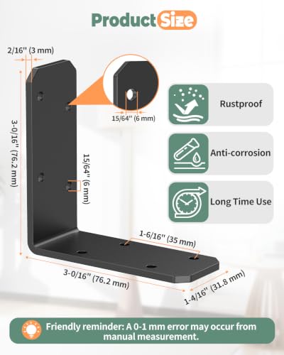 3"x3" L Brackets, 90 Degree Angle Iron, Black-8 Pcs - color: Black-8 Pcs