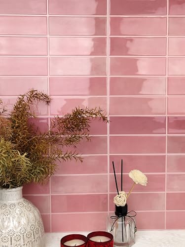 Select 5 Pack Peel and Stick Backsplash Square Tiles, 12x12 in, Pink - color: Pink, size: Rectangle Shape
