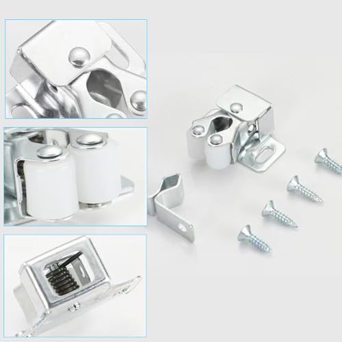 6 Pack Cabinet Latch - Double Roller Catch Hardware for Cupboard Closet Kitchen Cabinet Door Latches and RV Cabinet, Silver - color: Silver