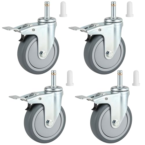Finnhomy 4 Inches Stem Caster Wheels Set of 4 Heavy Duty 7/16 Inch Stem Diameter Swivel Locking Casters Replacement Wheels for Utility Cart/Mop Bucket/Wet & Dry Vacuum/Grills/Shop Mechanic Stool - style: 4" (with Brake)