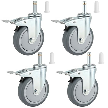 Finnhomy 4 Inches Stem Caster Wheels Set of 4 Heavy Duty 7/16 Inch Stem Diameter Swivel Locking Casters Replacement Wheels for Utility Cart/Mop Bucket/Wet & Dry Vacuum/Grills/Shop Mechanic Stool - style: 4" (with Brake)