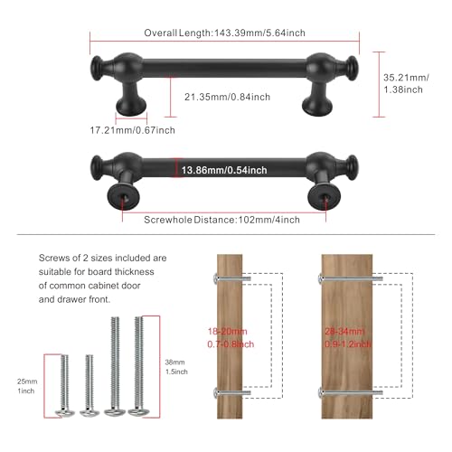 TUNNY 10 Pack Retro Cabinet Handles Matte Black 4 Inch/102mm Kitchen Cabinet Pulls, Cabinet Pulls Kitchen Cabinet Hardware Drawer Pulls TU10188 - color: Matte Black, size: 4"(102mm)Hole Center-10Pcs