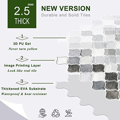 STICKGOO Arabesque Peel and Stick Backsplash Tile for Kitchen, Gray - color: Grey