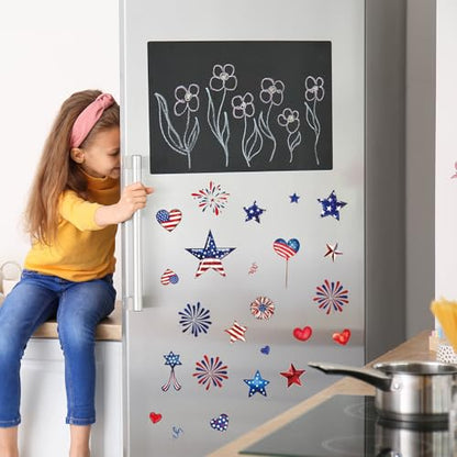Whaline 12 Sheets Patriotic Rub on Transfer for Crafts Rub on Transfer Stickers Red Blue Star Heart Fireworks Furniture Decals for 250th Anniversary 4th of July Independence Day, 5.5 x 5.5 Inch