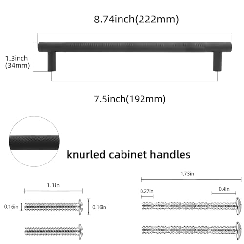 10 Pack 7.5 Inch Matte Black Kitchen Cabinet Handles - color: Matte Black, size: 7-1/2'' Hole Center(192mm)