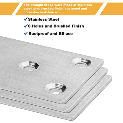 20 Pack Stainless Steel Mending Joining Plates 3 x 1.5 inch Silver Mending Plates Flat Bracket Mending Plate Metal Straight Brace with Screws for Wood Furniture Cabinet Shelves - size: 80MM-Silver