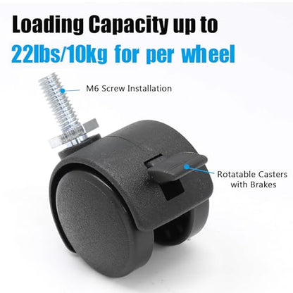 4pcs 1 Inch Swivel Caster Wheels, M6 Threaded Stem Caster Wheels with Brake, Heavy Duty Casters, Black Nylon Wheel Replacement for Furniture, Table, Cabinet, Shelf - style: 1 Inch with Brake-M6 Threaded Stem