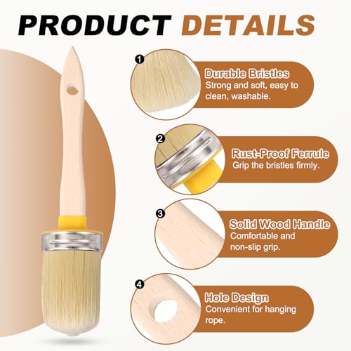 uxcell Wax Paint Brushes 2.2x1.7 Chalk Stencil Brush Oval PET Fiber Wood - size: 2.2 x 1.7 Inch