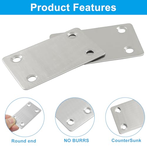 Murtenze 12 Pack Flat Mending Plate, 60 x 38mm Stainless Steel Straight Brace Repair Joining Fixing Bracket for Wood Furniture - size: 60 x 38mm