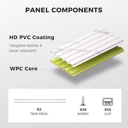 OUZUGIE WPC Acoustic Slat Wall Paneling, 8-Pack 96 x 6 Inches - color: White, size: (Low)96“ x 6"
