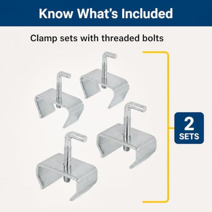 Prime-Line U 11310 Bed Frame Rail Clamp Kit, Fits 1 In. and 1-1/4 In.. Frames, Steel Construction, Zinc Plated (2 Sets)