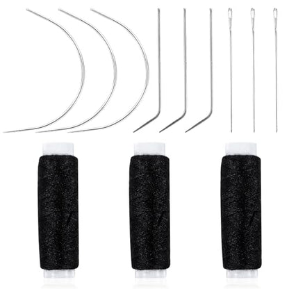 Hair Extension Tools - 12 Pcs Set with Curved Needle, Black Weaving Thread for Making Wig & Sewing Hair Weave Extension