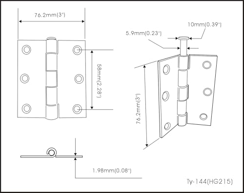 QCAA Square Door Butt Hinge, Heavy Gauge, Swaged, Loose Pin, 3"x3"x2.0mm, Black, Made in Taiwan, 4 Pack - color: Black(3*3), size: 4 Pack