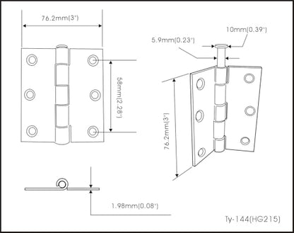 QCAA Square Door Butt Hinge, Heavy Gauge, Swaged, Loose Pin, 3"x3"x2.0mm, Brass Plated, Made in Taiwan, 4 Pack - color: Brass Plated(3*3), size: 4 Pack