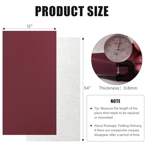 Faux Leather Fabric,54"x12" Thick Durable Synthetic Upholstery Leather Vinyl, Soft Smooth Waterproof, Durable,Replacement Renovate for Wallets, DIY Projects, Furniture, Car Seats 1 Foot-Wine - color: Wine, size: 1 foot (54" x 12")
