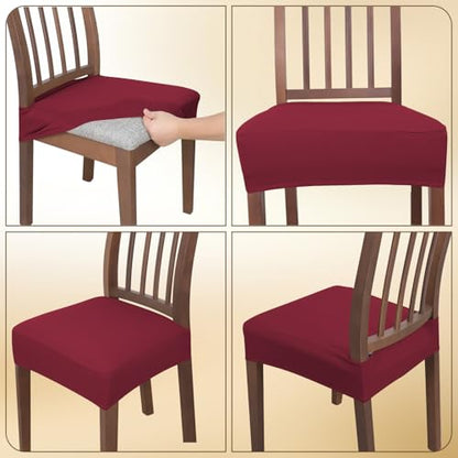 JQinHome Waterproof Dining Chair Seat Covers Set of 4 | Soft Removable Washable Chair Covers for Dining Room,Rear Gap Hook-and-Loop| Elastic Non-Slip, Full Rear Coverage | Wine Red - color: Wine Red, size: 4PC