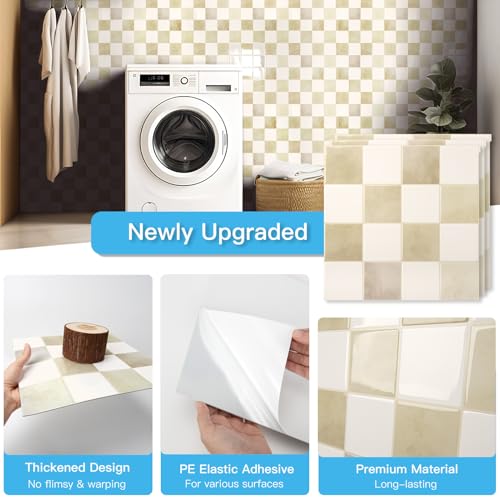 Art3d Grid Peel and Stick Backsplash, 10-Pack, 12 x 12 in, Beige and White - color: Beige and White