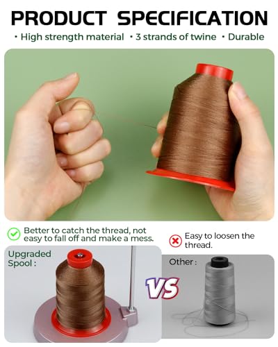 FIVEIZERO Extra Strong Upholstery Thread,1000m Bonded Nylon Thread, Brown - color: Brown