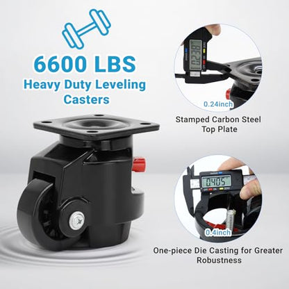 Nefish Leveling Casters Wheels with Ratchet Arm 6600 LBS, Heavy Duty Retractable Caster Wheel, Plate Swivel Workbench Castors, Durable Nylon Wheels & Leveling Feet for Machine, Industrial, Equipment - size: 100 F