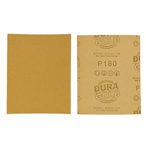 Dura-Gold Premium 1/4 Sheet Gold Sandpaper Sheets, 180 Grit (Box of 400) - size: 180-Grit