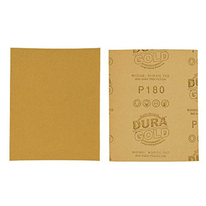 Dura-Gold Premium 1/4 Sheet Gold Sandpaper Sheets, 180 Grit (Box of 400) - size: 180-Grit