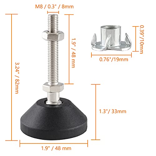 Jiozermi Adjustable Leveling Feet, M8 Thread, 1.9" Thread Length